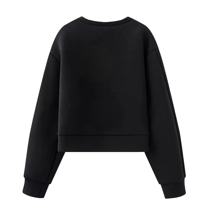 Damen nan kurzes Oversize Sweatshirt mit dekorativen Metallösen an den Ärmeln Drune