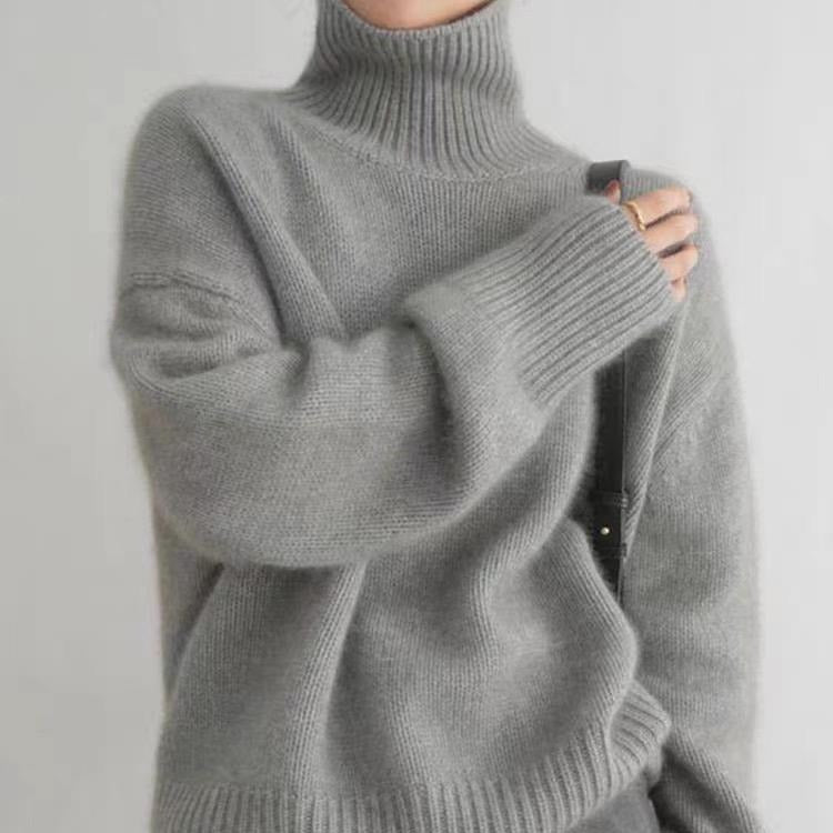 Damen Oversize Feinstrickpullover mit hohem Rollkragen und Seitenschlitzen Drune