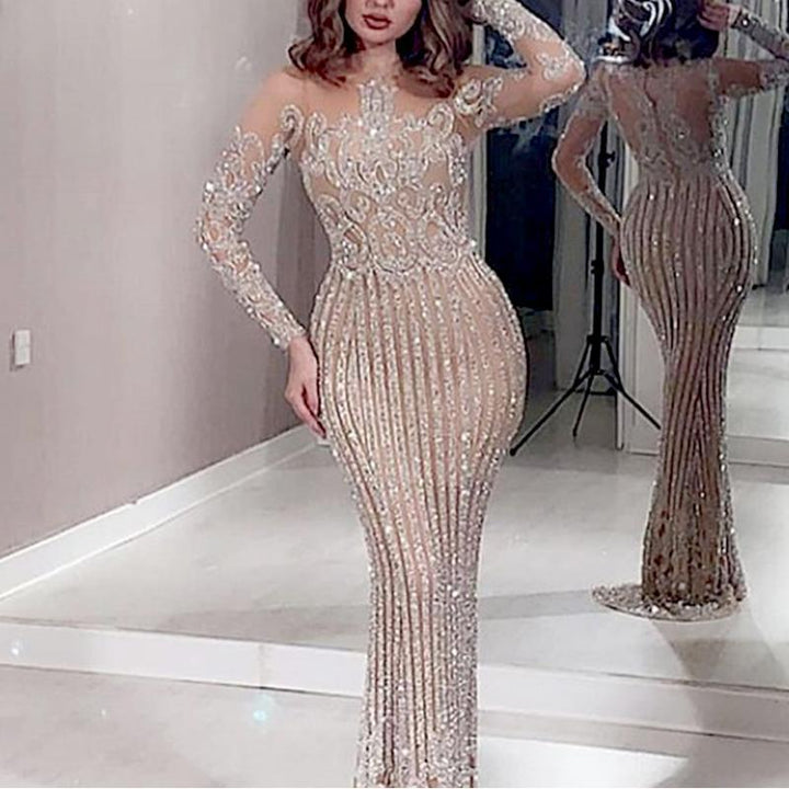 Damen Glamouröses Pailletten-Kleid mit langem Ärmeln und eng anliegendem Schnitt Drune