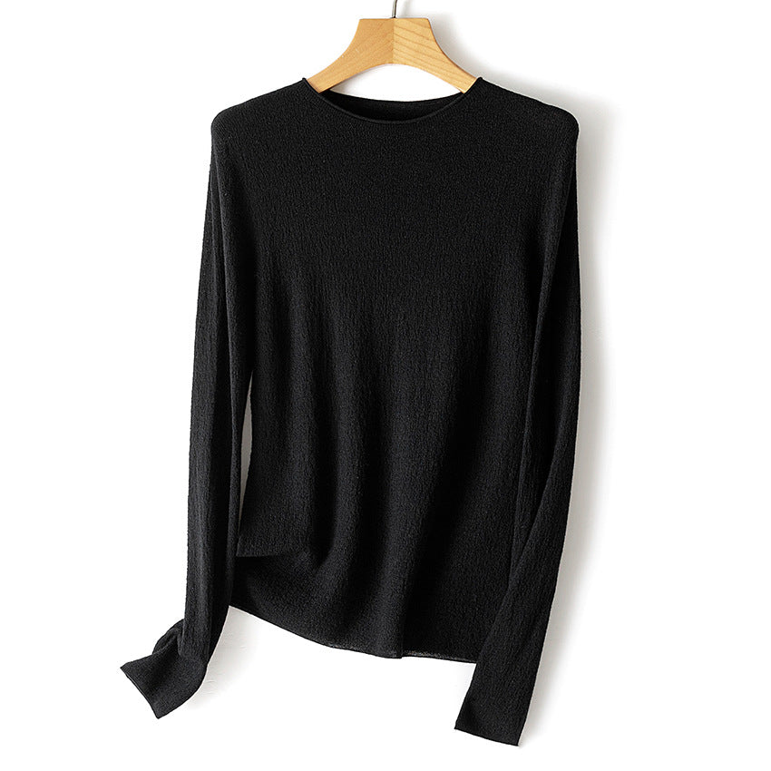 Damen Leichter strukturierter Langarm-Strickpullover mit Rundhals und feiner Crinkle-Optik Drune
