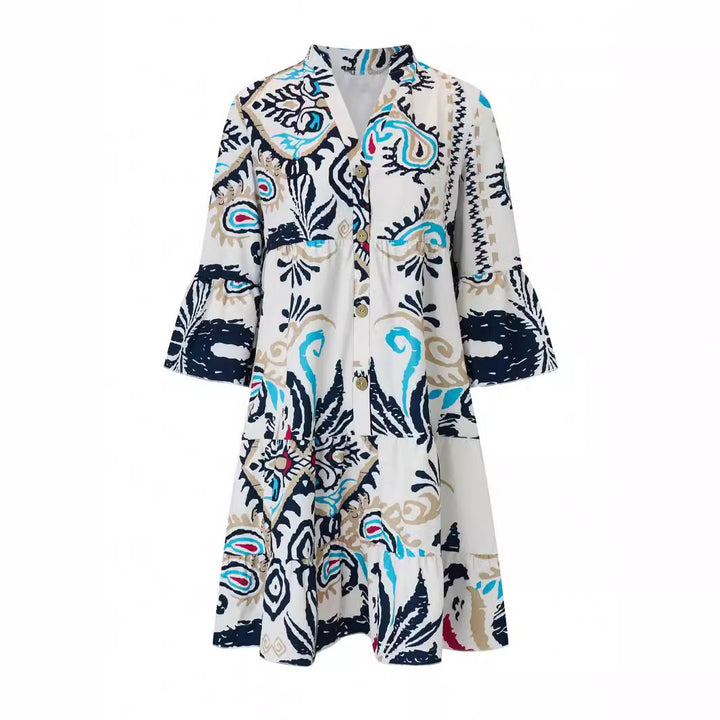 Damen Freizeitkleid mit modischem floralem Design und langen Ärmeln Drune