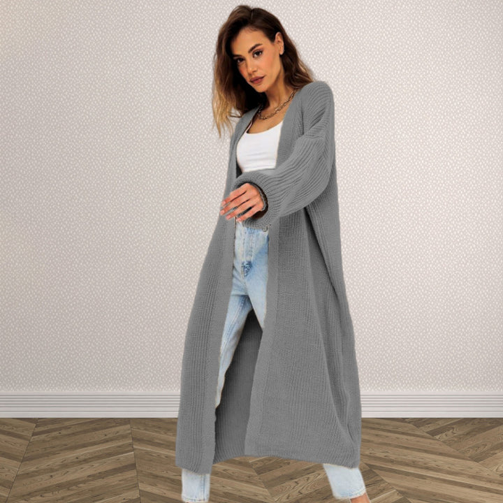 Damen Langer Strickcardigan mit offenem Design und weiten Ärmeln Drune