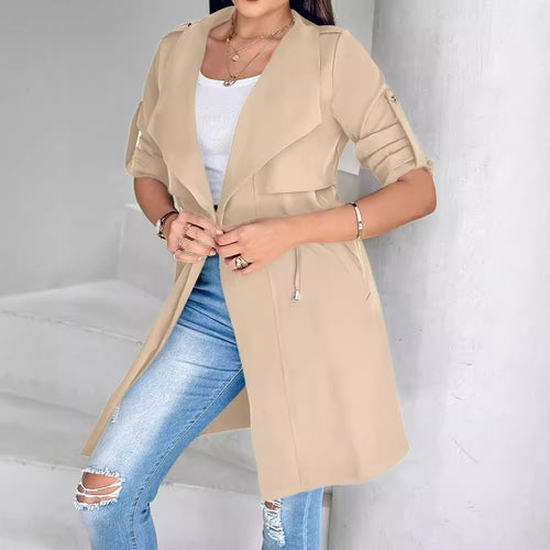 Damen Modische Trenchcoatjacke mit tiefem V-Ausschnitt und praktischen Taschen Drune
