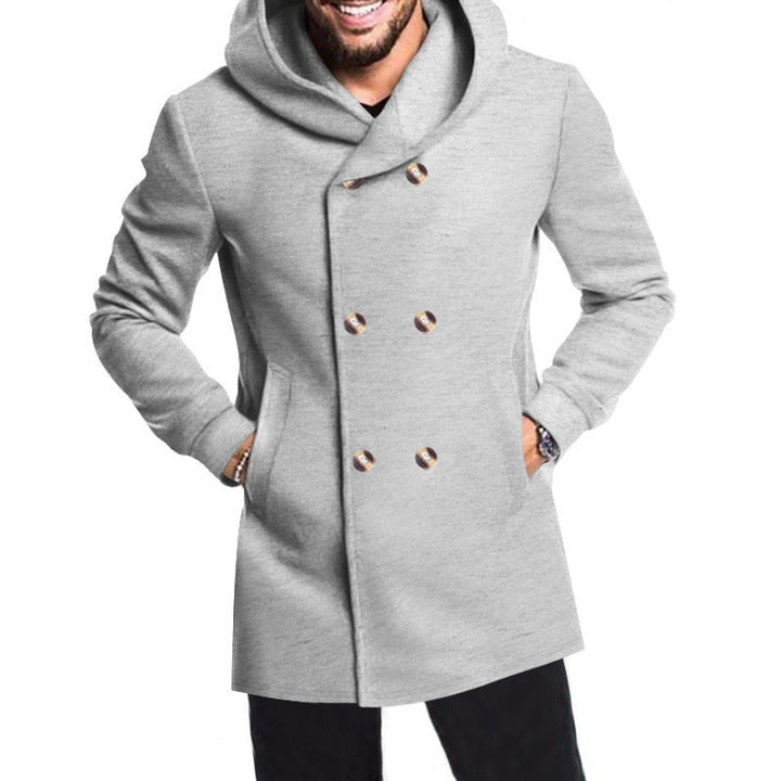 Herren Modische Doppelreihige Jacke mit Kapuze Drune