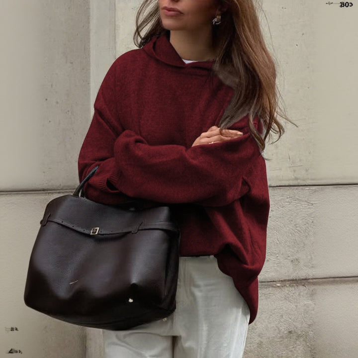 Damen nan Oversize-Polo-Feinstrickpullover mit umgelegtem Kragen und Raglanärmeln Drune