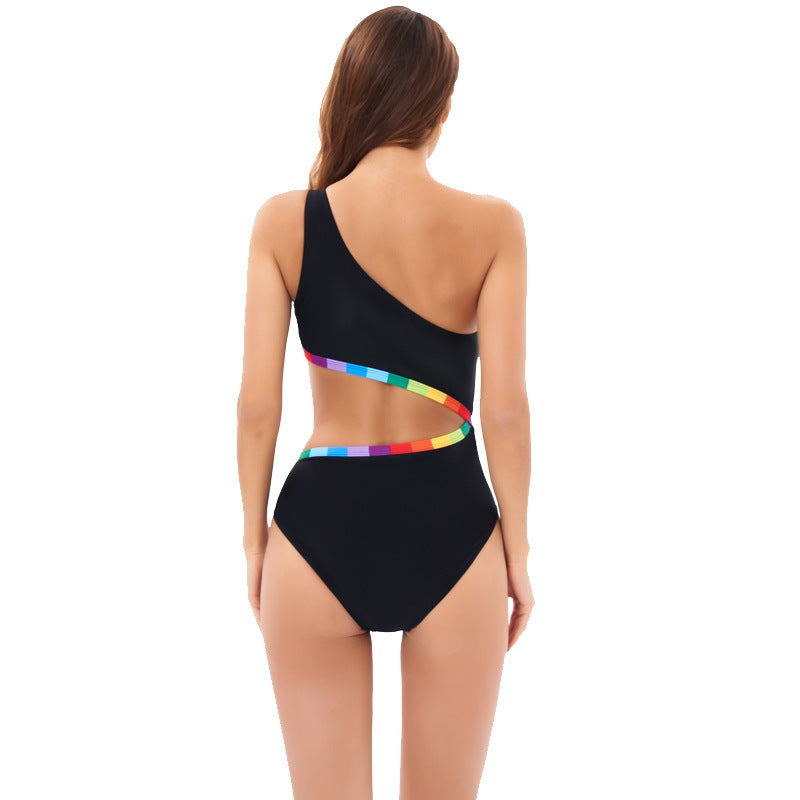 Damen Einseitiger Triangel-Bikini mit buntem Akzentband Drune