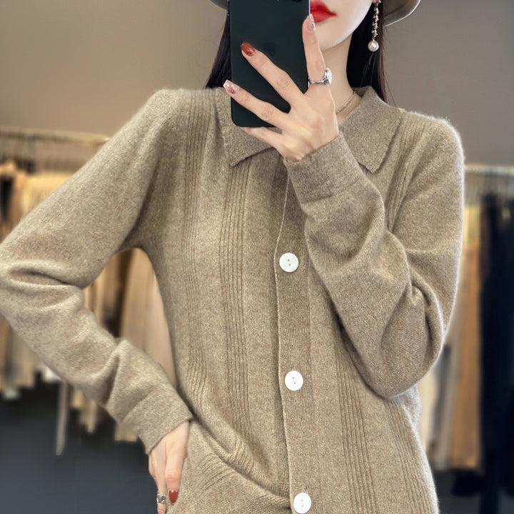 Damen Knopfcardigan mit Hemdkragen und feiner Längsrippenstruktur Drune