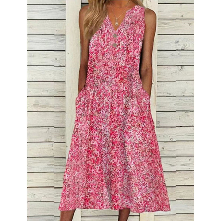 Damen Midi-Kleid mit tiefem V-Ausschnitt, Knopfdetails und praktischen Taschen Drune
