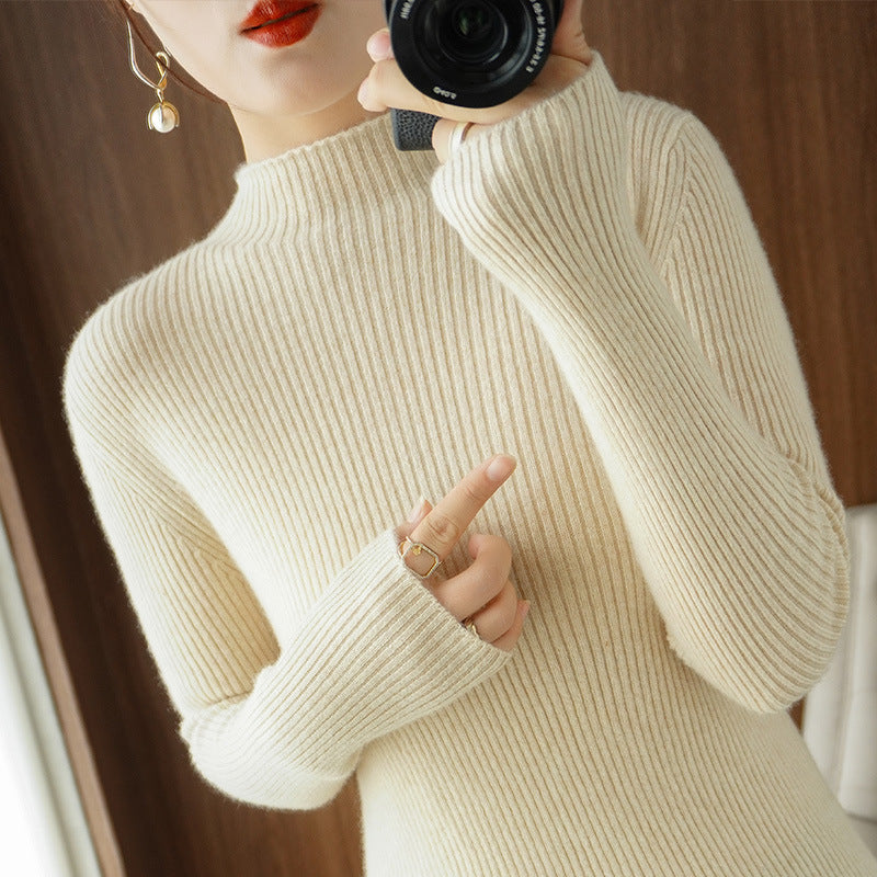 Damen Körperbetonter Rippenstrick-Rollkragenpullover mit Stretch-Effekt Drune