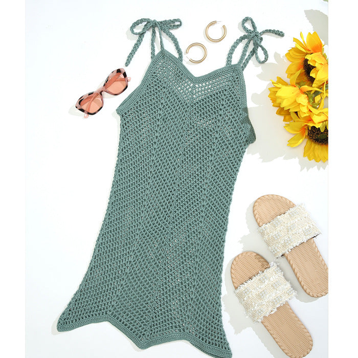 Damen Häkel-Strandkleid mit verstellbaren Trägern und dekorativem Netzdesign Drune