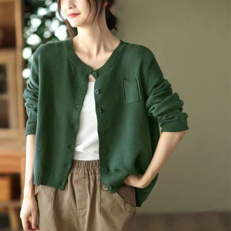 Damen leichtes Strickcardigan mit Knopfverschluss und praktischen Taschen Drune