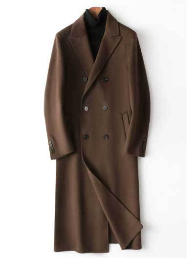 Herren Doppelreihiger Wollmantel mit Kaschmiranteil und schmaler Silhouette Drune