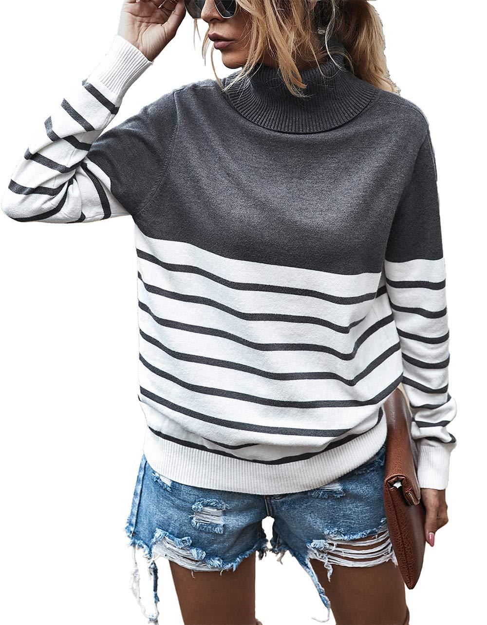 Damen gemütlicher Rollkragenpullover mit Streifenmuster Drune