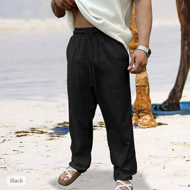 Herren lässige Leinen-Joggerhose mit elastischem Tunnelzug, aufgesetzten Taschen und konischer Silhouette Drune