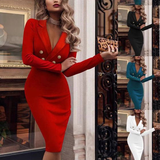 Damen figurbetontes Blazer-Kleid mit Doppeltknopfverschluss und elegantem Design Drune