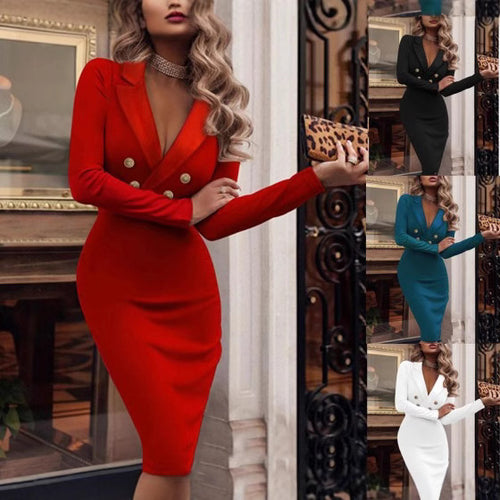 Damen figurbetontes Blazer-Kleid mit Doppeltknopfverschluss und elegantem Design Drune