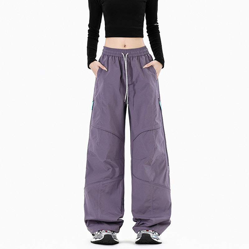 Damen Weite Utility-Cargohose mit elastischem Bund und Reißverschlusstaschen Drune