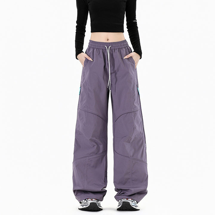 Damen Weite Utility-Cargohose mit elastischem Bund und Reißverschlusstaschen Drune