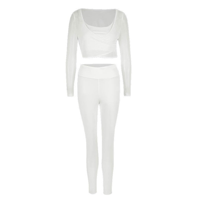 Damen Sportliches Set aus kreativem Oberteil mit langem Arm und figurbetonten Leggings Drune