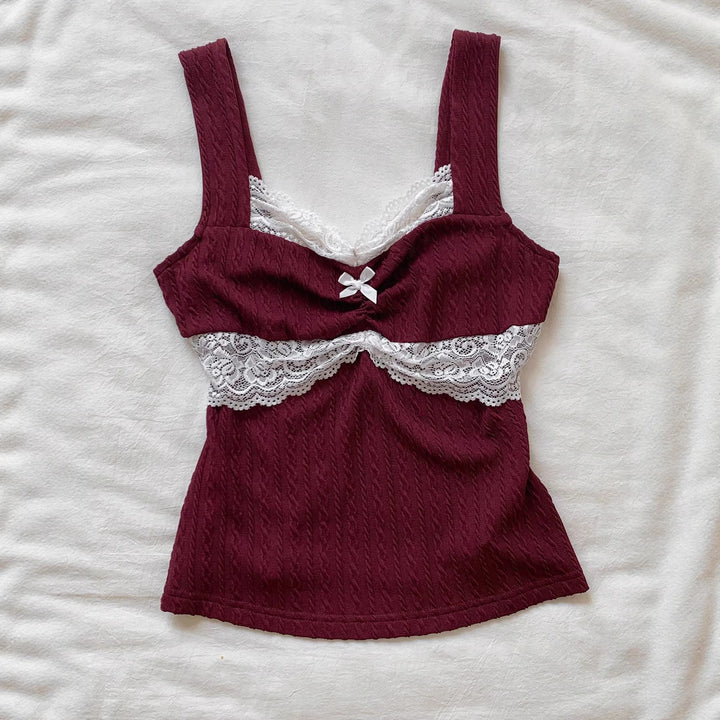 Damen Spitzen-Detail Top Drune