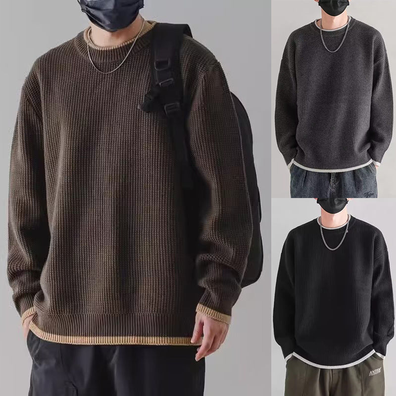 Herren Modischer Rippstrickpullover mit Rundhalsausschnitt Drune