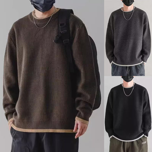 Herren Modischer Rippstrickpullover mit Rundhalsausschnitt Drune