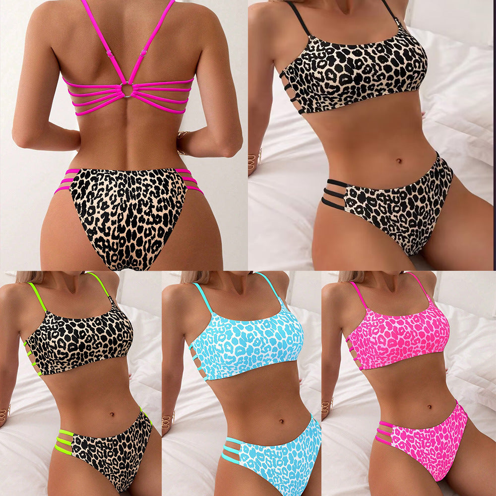 Damen Tierdruck Trägerbikini-Set Drune