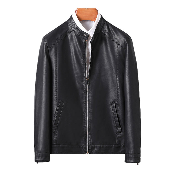 Herren Stilvolle Kunstlederjacke mit hohem Kragen Drune