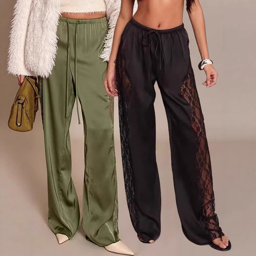 Damen Elegante und fließende Satin-Hosen Drune