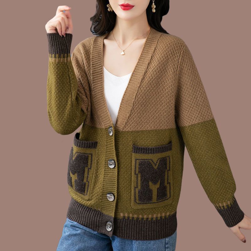 Damen lässige Strickjacke mit modernen Zopfmustern und praktischen Taschen Drune