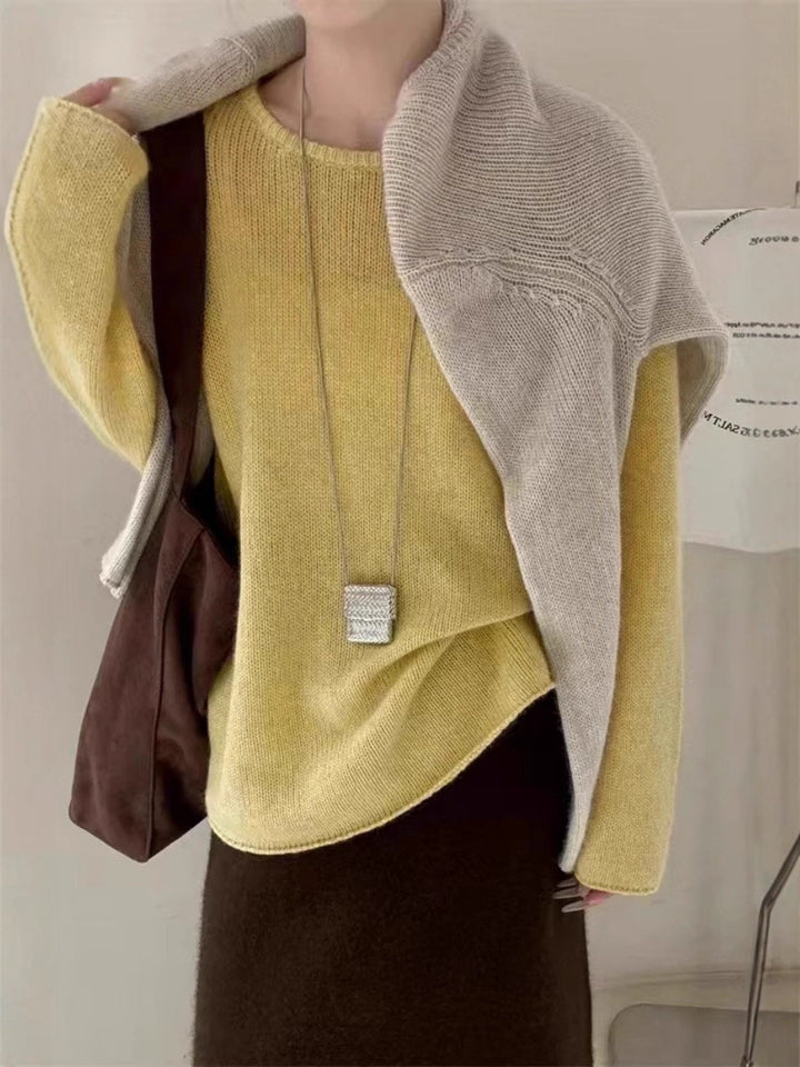 Damen Leichter Oversize-Feinstrickpullover mit Rundhals, dezentem Sheer-Effekt und gerundetem Saum Drune