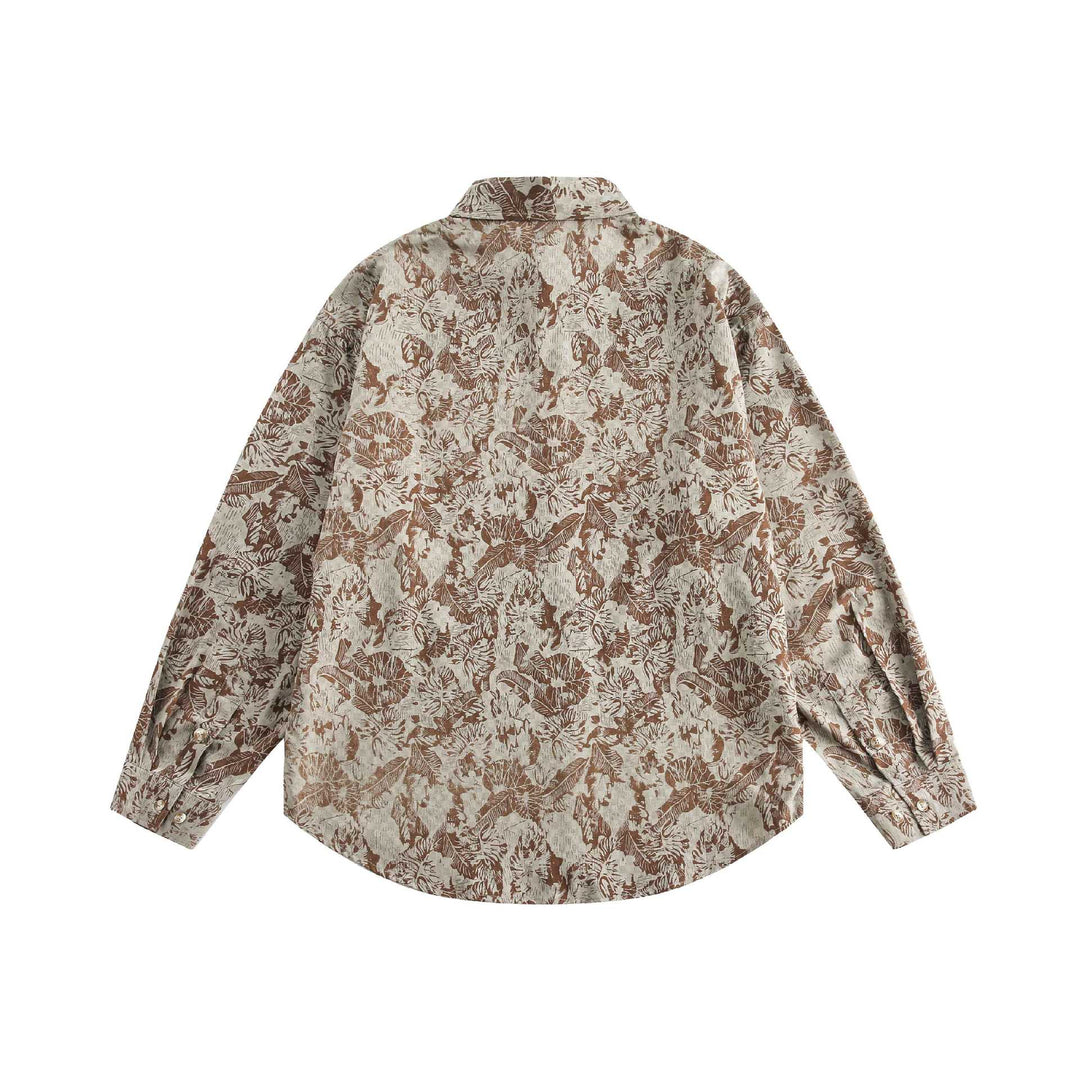 Unisex Oversize Hemd im Leinenstil mit Allover‑Floralmuster und abgerundetem Saum Drune