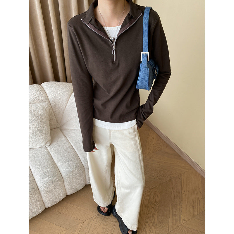 Damen Halblangarm Zip-Pullover mit innovativem Schnitt Drune
