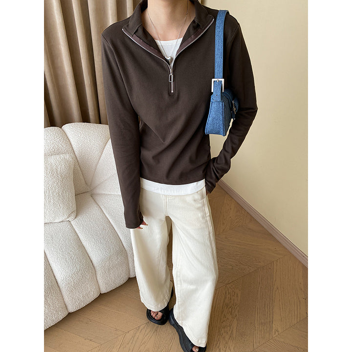 Damen Halblangarm Zip-Pullover mit innovativem Schnitt Drune