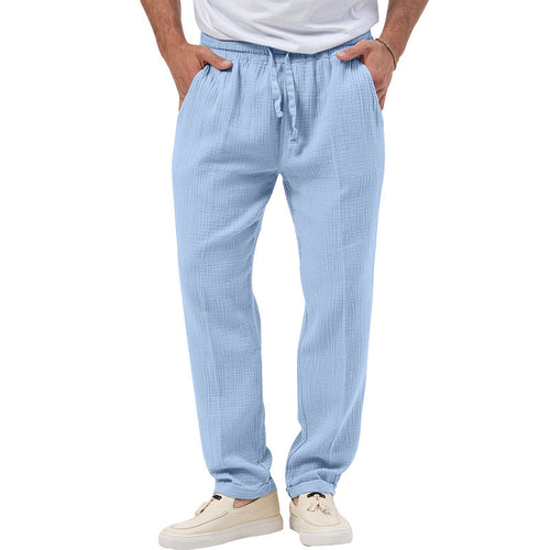 Herren nan lässige Musselin-Freizeithose mit elastischem Bund Kordelzug und seitlichen Eingrifftaschen Drune