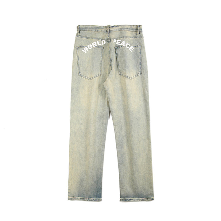 Herren Lockere Straight-Denim-Jeans mit leichter Stonewash-Optik und tiefem Schritt Drune