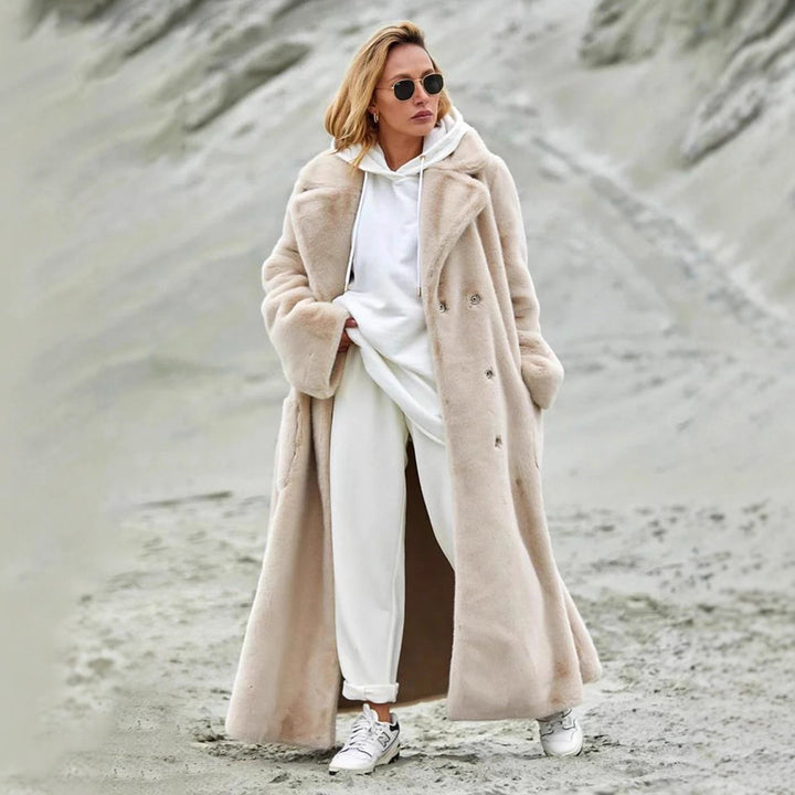 Damen Eleganter, gefütterter Wintermantel mit breitem Revers Drune