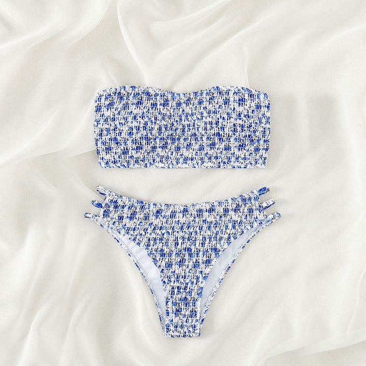 Damen Bandeau-Bikini mit modischem Rüschendesign und hoher Taille Drune
