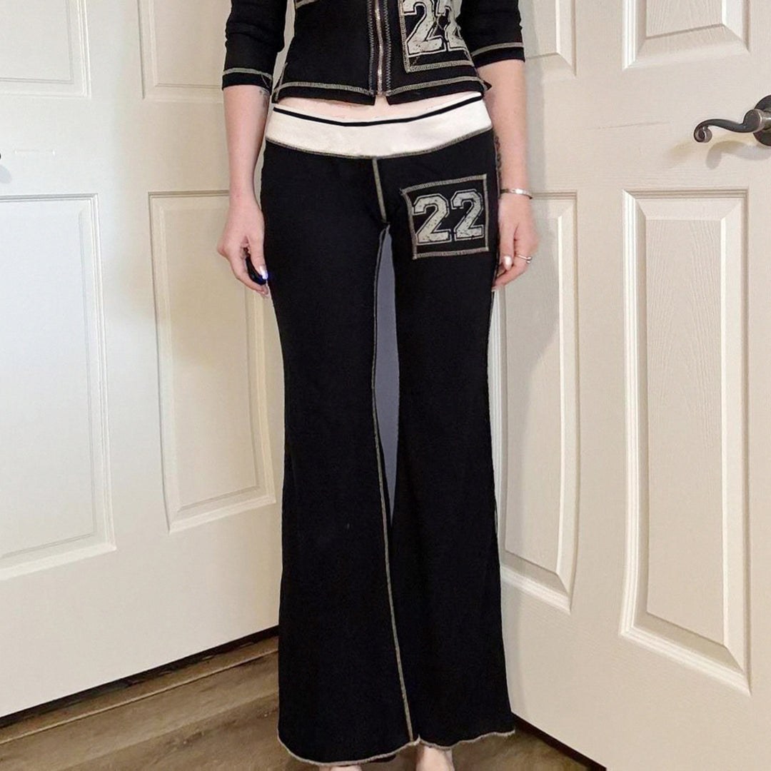 Damen Modische Bootcut-Hose mit elastischem Bund und sportlichen Applikationen Drune