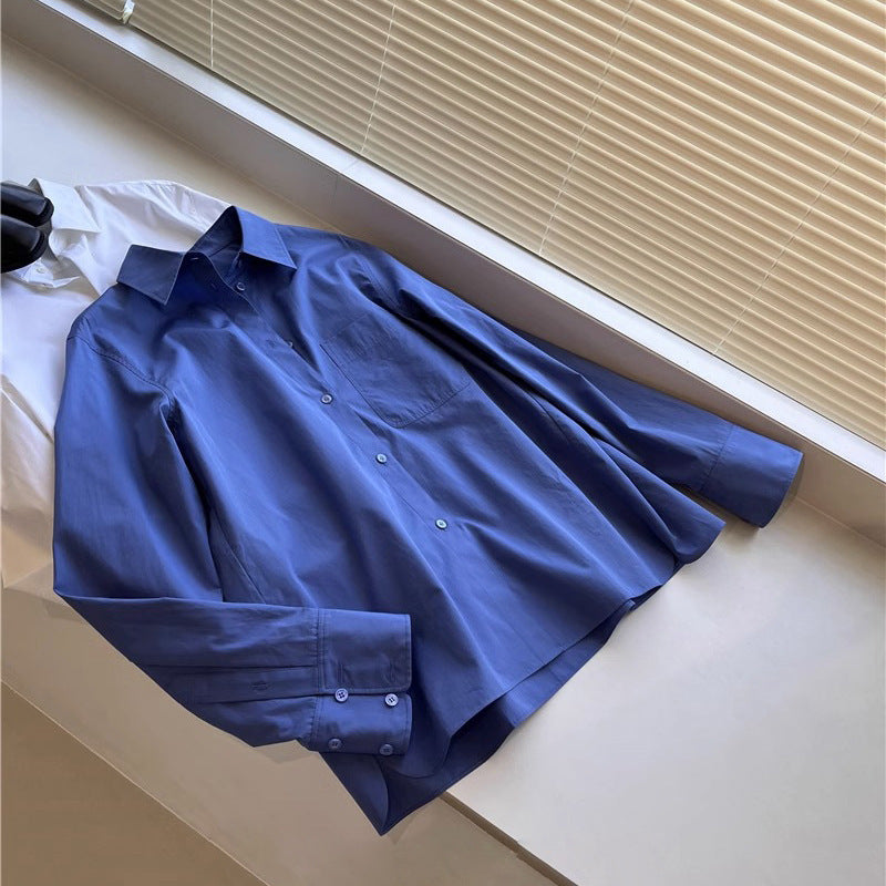 Damen Klassische Hemdbluse mit breitem Kragen Drune