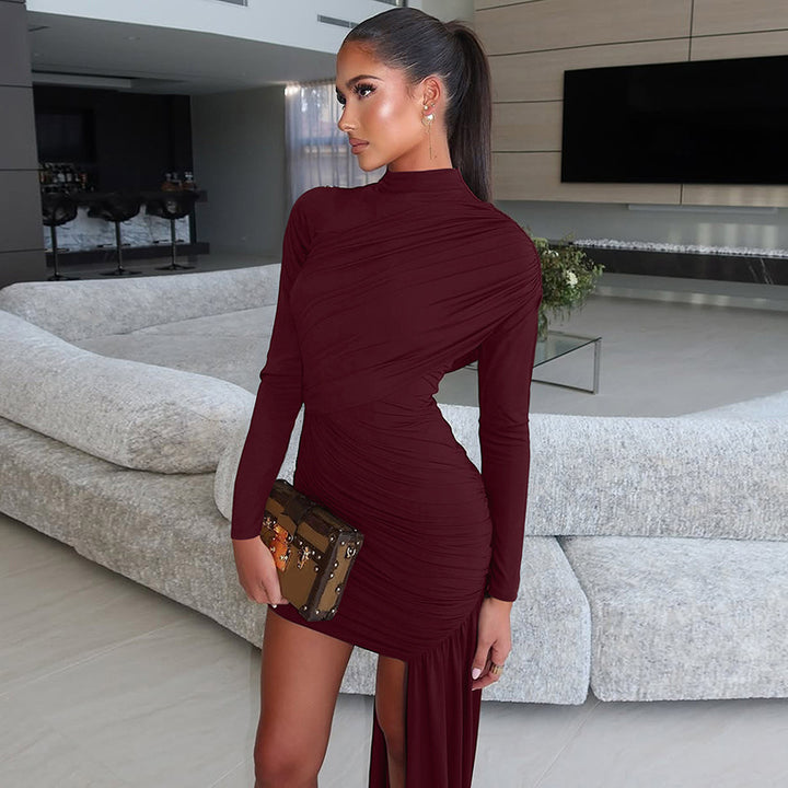 Damen Skulpturales Mini-Kleid mit asymmetrischem Rock und elegantem Stehkragen Drune