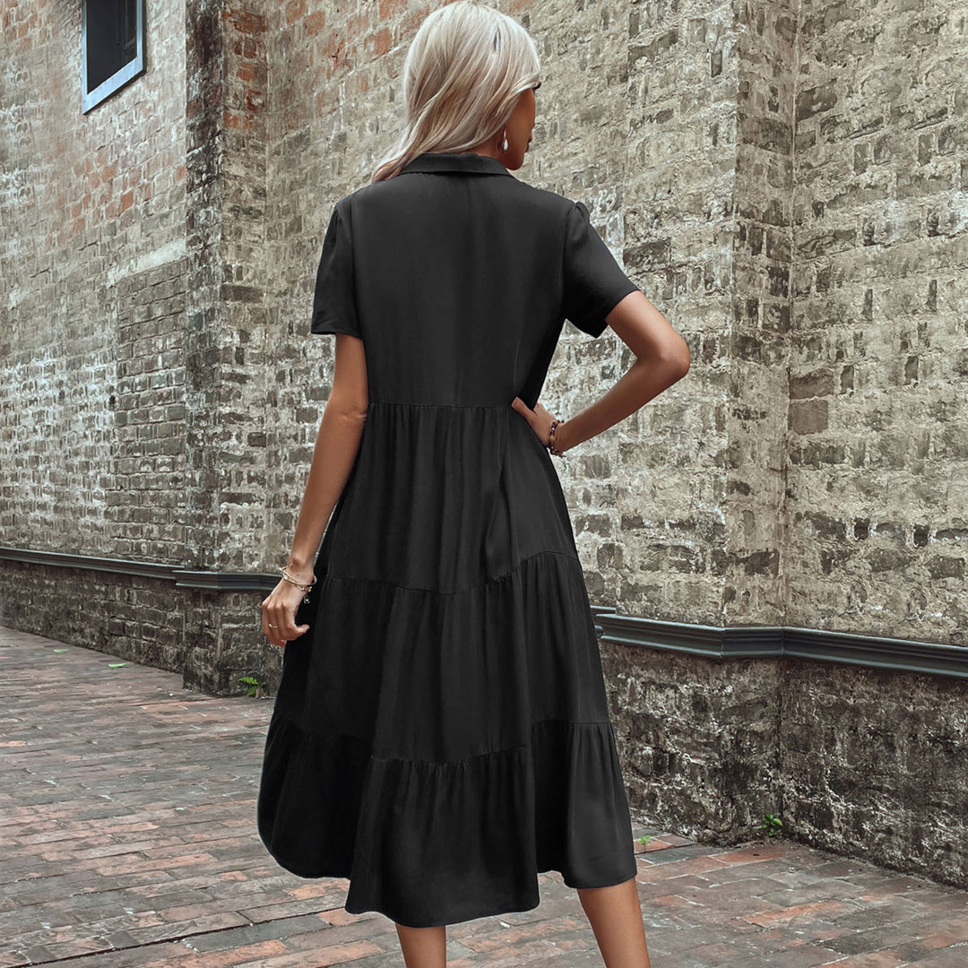 Damen Hemdblusenkleid mit eleganten Knopfdetails und voluminösem Rock Drune