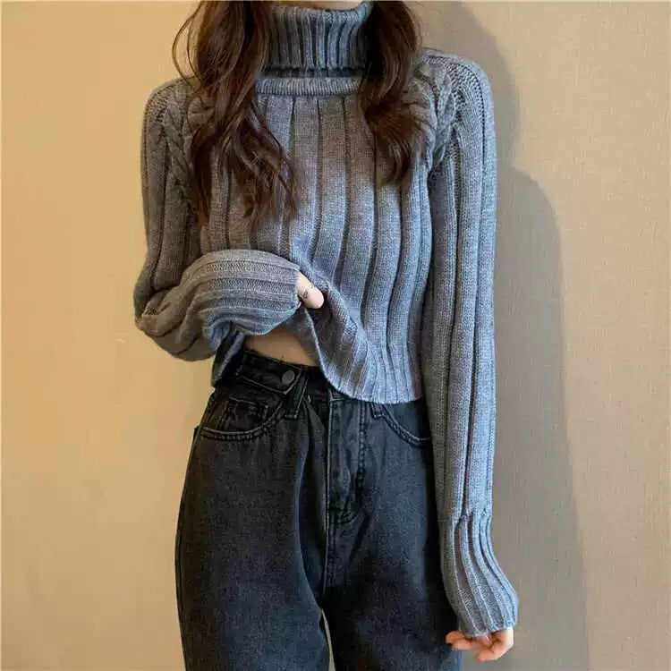 Damen lässiger Rollkragenpullover mit feinem Rippenmuster Drune