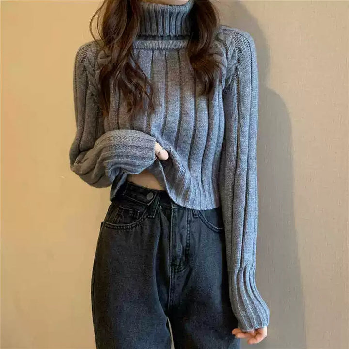 Damen lässiger Rollkragenpullover mit feinem Rippenmuster Drune