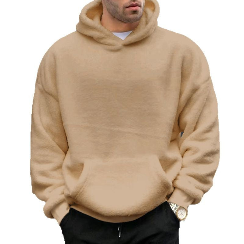 Herren Kuscheliger Oversize Kapuzenpullover aus Teddy-Fleece mit Kängurutasche Drune