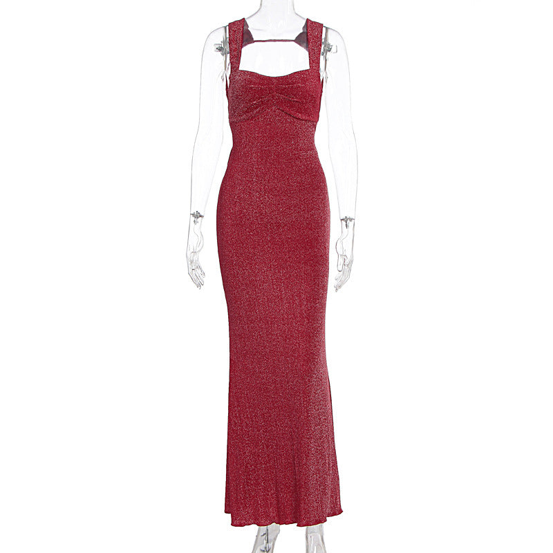 Damen Glitzerndes Maxikleid mit Carmen-Ausschnitt und figurformendem Schnitt Drune