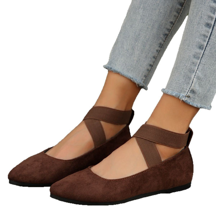 Damen elegante Ballerinas mit gekreuzten Riemen und weichem Obermaterial Drune