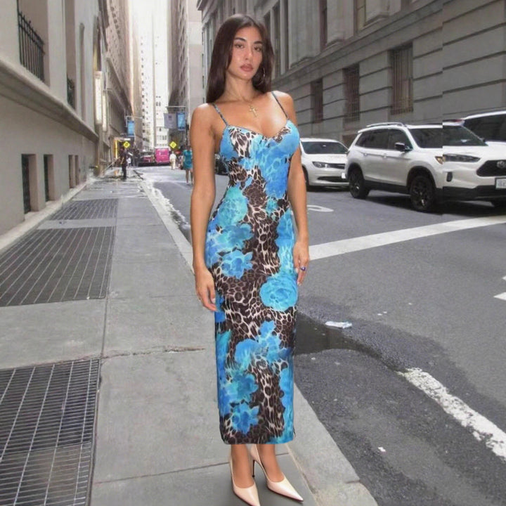 Damen Elegantes Maxikleid mit floralem Muster und taillierten Schnitt Drune