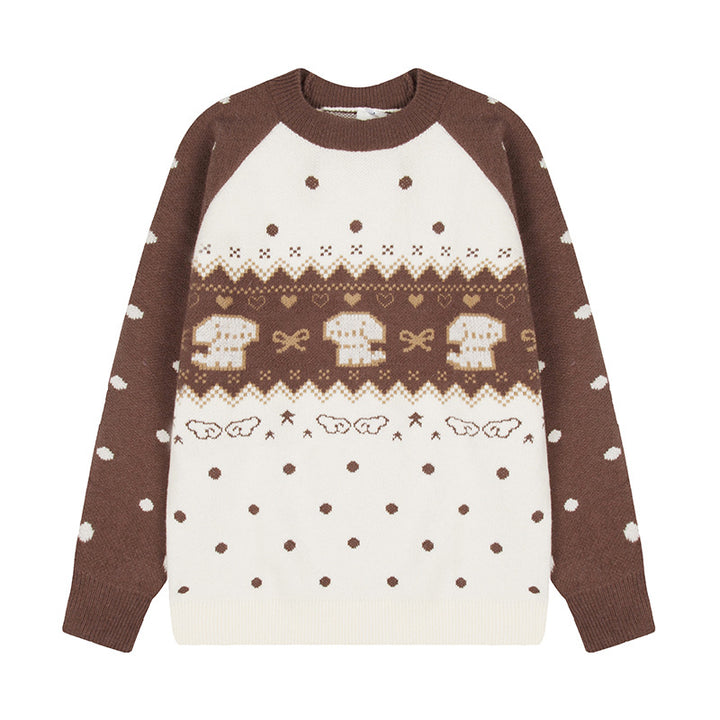 Damen Strickpullover mit Norwegermuster, Raglanärmeln und Rundhalsausschnitt Drune