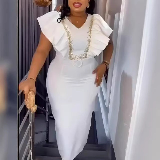 Damen Elegantes Kleid mit voluminösen Rüschendetails und glamourösem Akzent Drune